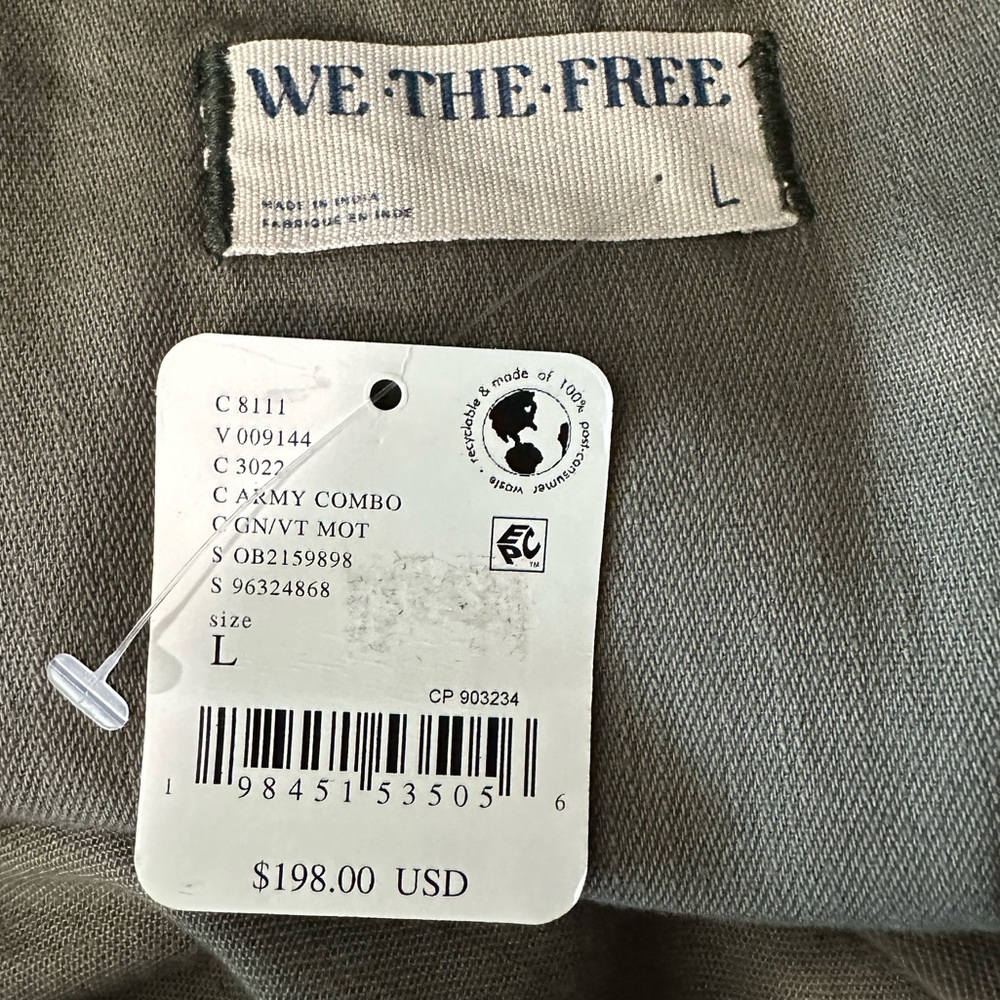 Free People We The Free Velvet Rose Embroidered Utility Jacket Shacket NWT L - Picture 8 of 12